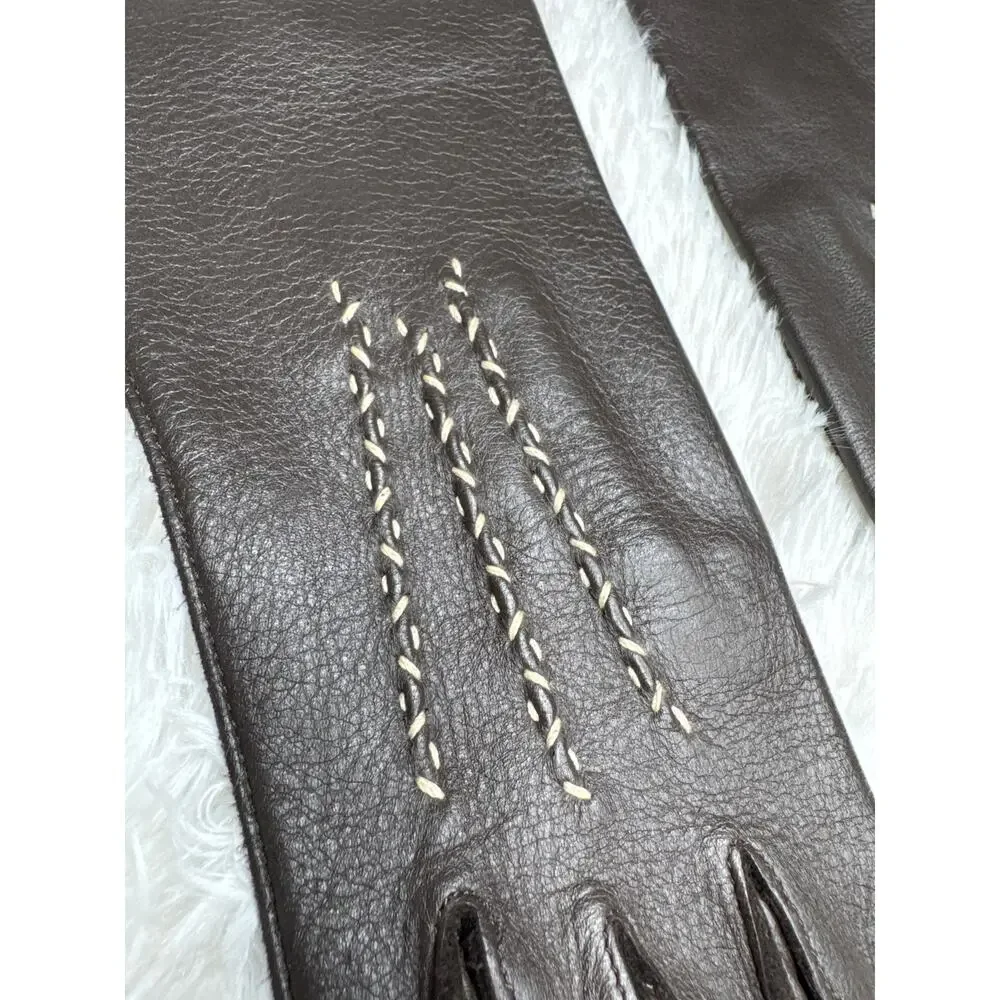 1970s Brown Deerskin Leather Gloves Contrast Whipstitch Size 7